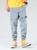 Men Patched Detail Carrot Jeans