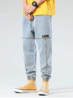 Men Patched Detail Carrot Jeans