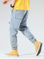 Men Patched Detail Carrot Jeans