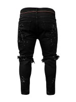 Men Splatter Paint Ripped Jeans With Belt