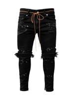 Men Splatter Paint Ripped Jeans With Belt