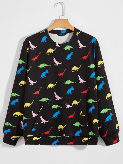 Men Dinosaur Print Drop Shoulder Sweatshirt