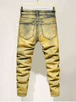 Men Ripped Zipper Fly Tapered Jeans