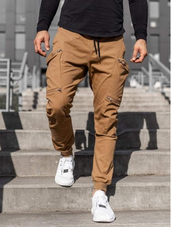 Men Zip Pocket Drawstring Waist Cargo Pants