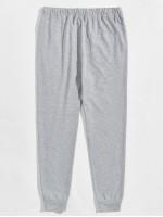 Men Topstitch Detail Heather Gray Drawstring Waist Sweatpants