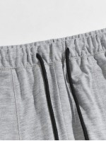 Men Topstitch Detail Heather Gray Drawstring Waist Sweatpants