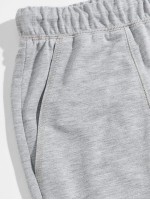 Men Topstitch Detail Heather Gray Drawstring Waist Sweatpants