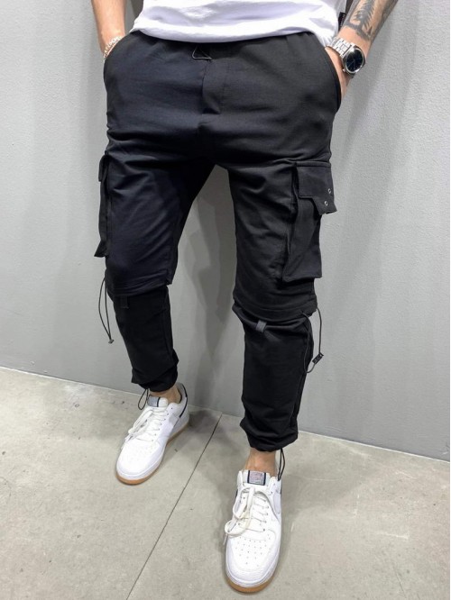 Men Solid Drawstring Detail Cargo Pants