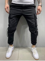 Men Solid Drawstring Detail Cargo Pants