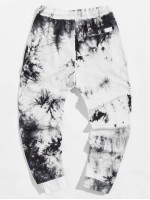 Men Drawstring Waist Patched Detail Tie Dye Joggers