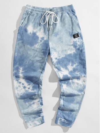 Men Drawstring Waist Patched Detail Tie Dye Joggers