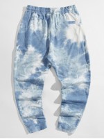 Men Drawstring Waist Patched Detail Tie Dye Joggers