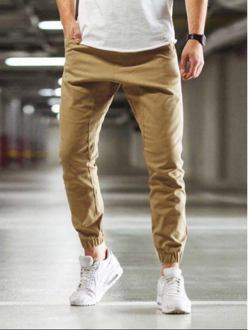 Men Slant Pocket Elastic Hem Carrot Pants