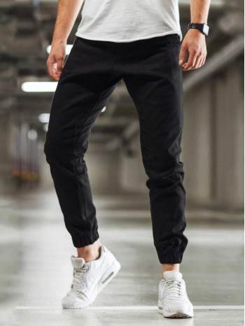 Men Slant Pocket Elastic Hem Carrot Pants