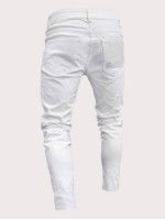 Men Tape Side Ripped Belted Jeans