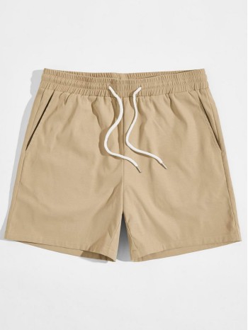 Men Slant Pocket Drawstring Waist Solid Shorts