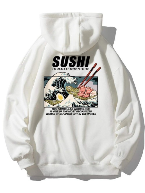 Men Ukiyoe & Slogan Graphic Hoodie