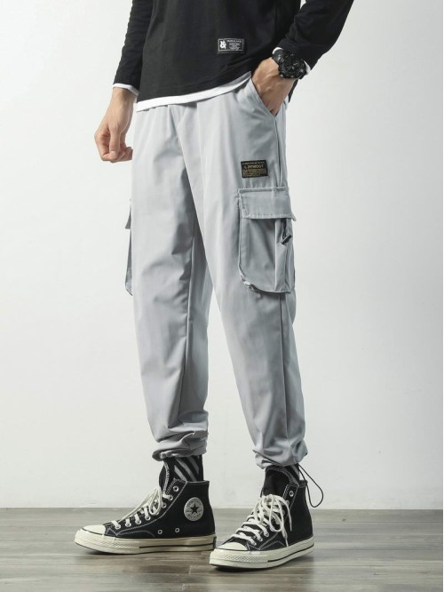 Men Patched Flap Pocket Cargo Pants