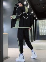 Men Two Tone Drawstring Hooded Jacket & Sweatpants