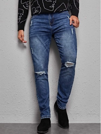 Men Ripped Cat Whisker Jeans