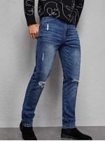 Men Ripped Cat Whisker Jeans