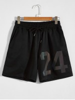 Men Reflective Number Print Drawstring Shorts