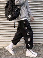 Men Butterfly Print Drawstring Cuff Pants