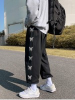 Men Butterfly Print Drawstring Cuff Pants