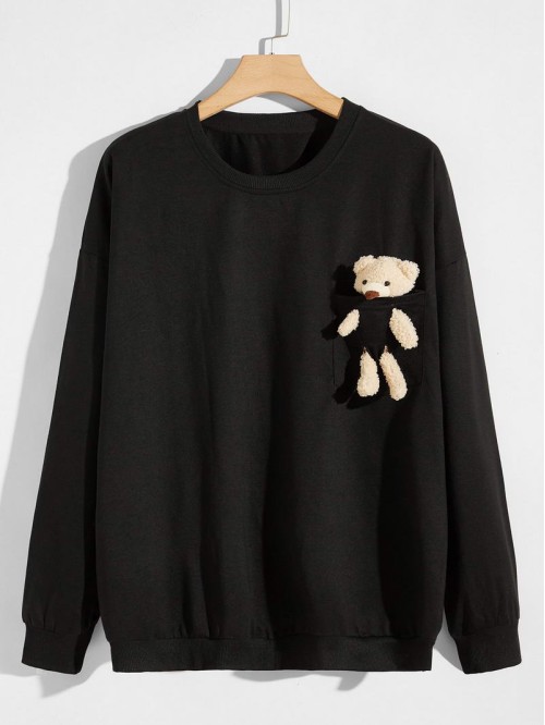 Men 3D Bear Detail Drop Shoulder Sweatshirt