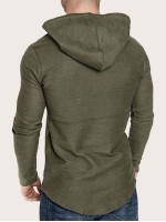 Men Curved Hem Drawstring Hooded Sweatshirt