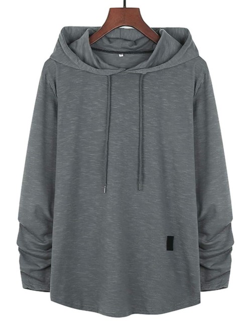 Men Curved Hem Drawstring Hooded Sweatshirt