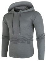 Men Curved Hem Drawstring Hooded Sweatshirt