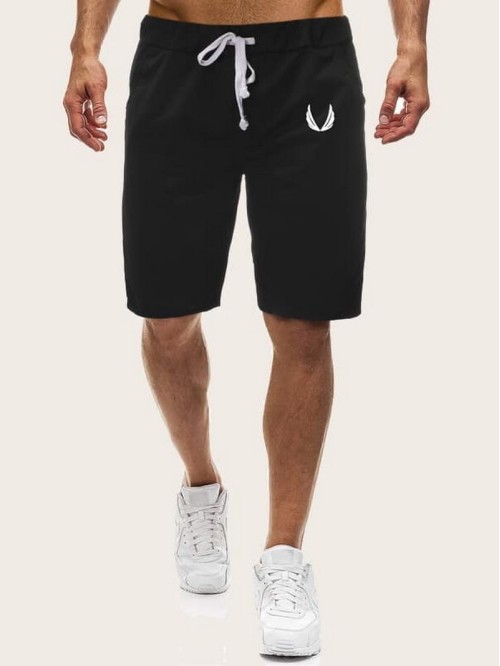 Men Pocket Side Drawstring Waist Athletic Shorts