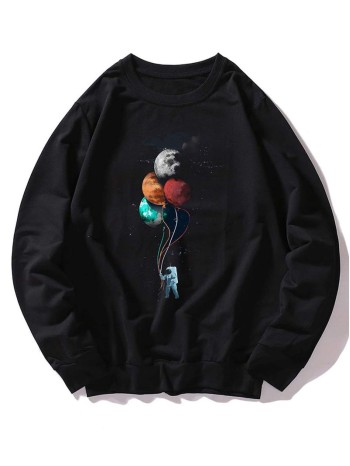 Men Spaceman And Galaxy Print Sweatshirt