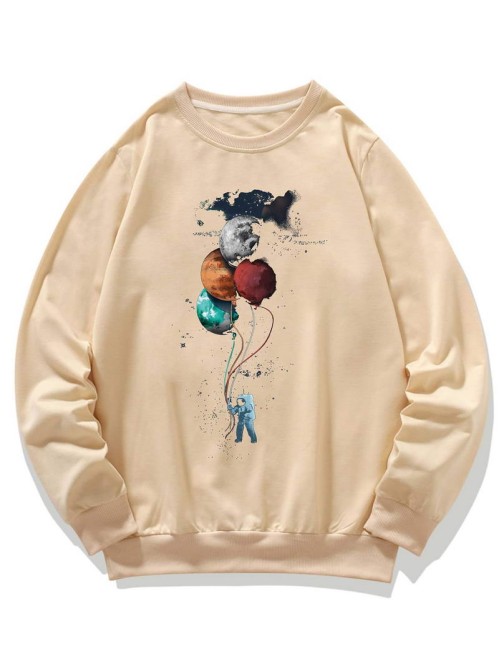 Men Spaceman And Galaxy Print Sweatshirt