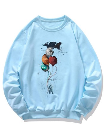 Men Spaceman And Galaxy Print Sweatshirt