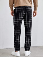 Men Grid Print Drawstring Pants