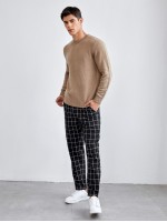 Men Grid Print Drawstring Pants