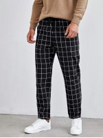 Men Grid Print Drawstring Pants