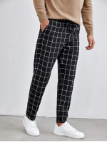 Men Grid Print Drawstring Pants