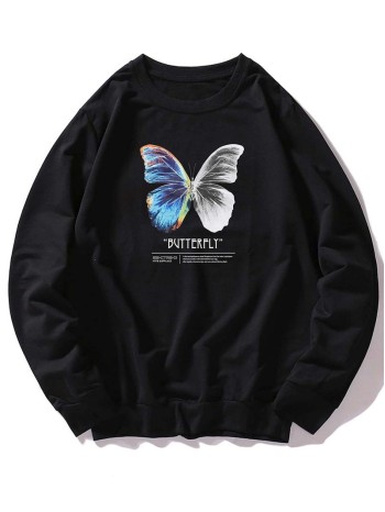 Men Butterfly And Letter Graphic Sweatshirt