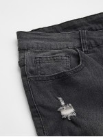 Men Ripped Raw Hem Jeans