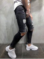 Men Ripped Raw Hem Jeans