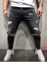 Men Ripped Raw Hem Jeans