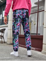 Men Marble Print Colorblock Pants