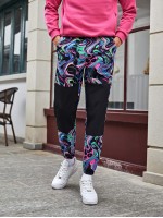 Men Marble Print Colorblock Pants