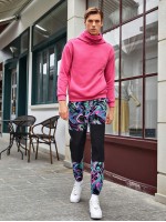 Men Marble Print Colorblock Pants