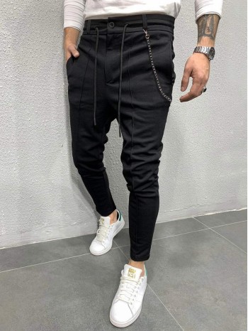 Men Chain Detail Drawstring Waist Joggers