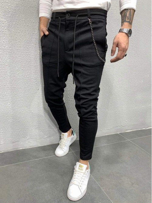 Men Chain Detail Drawstring Waist Joggers