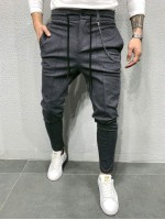 Men Drawstring Waist Carrot Pants With Chain